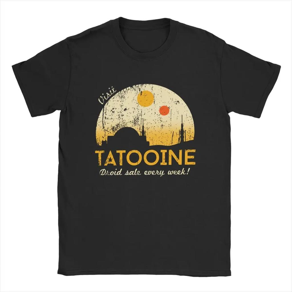 Футболка Visit Tatooine для мужчин, винтажная футболка из чистого хлопка, футболка с круглым вырезом, топы с коротким рукавом, уникальные