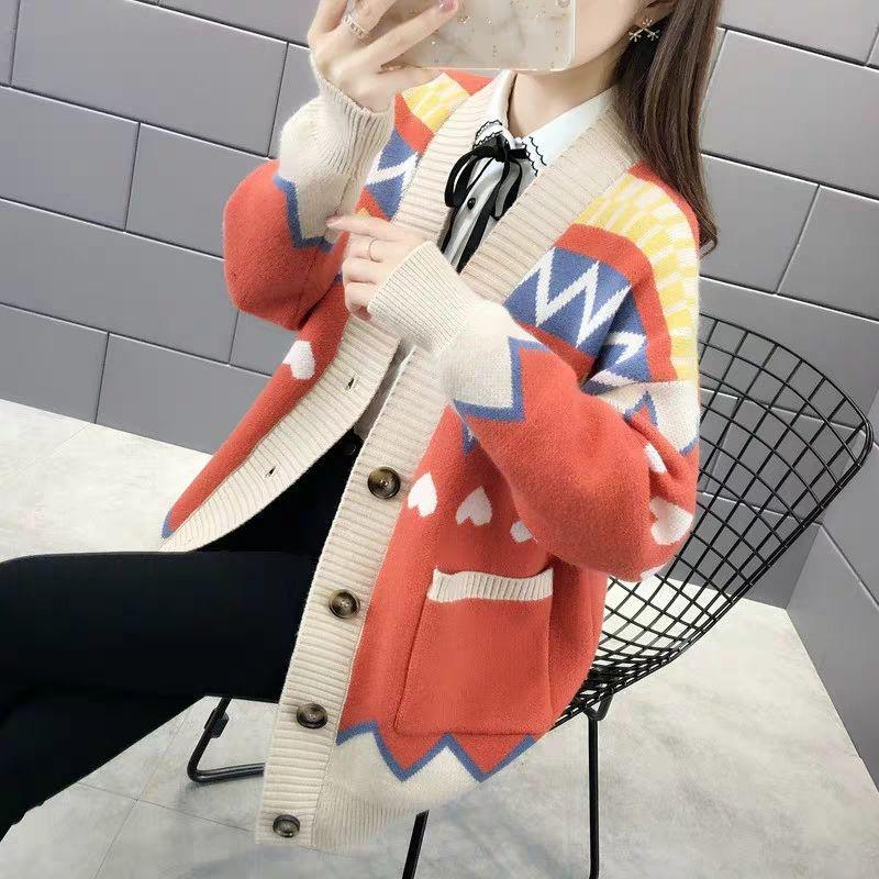Sweater Cardigan Thickened Mid-length Spring and Autumn Loose Knit Lazy Style Jacket Women