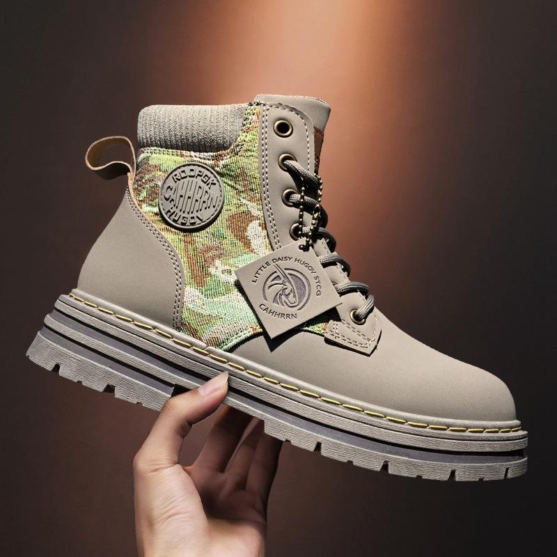 Ботинки мартинсы мужские 2024 новые осенне-зимние мужские ботинки корейская версия трендовые мужские ботинки высокие повседневные кожаные ботинки увеличивают рост