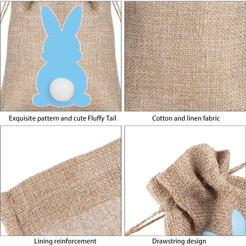 18pcs Bunny Durable Burlap Gift Bags Gift Wrap Drawstring for Easter Candy with Twine Present Pouches Easter Party Favors