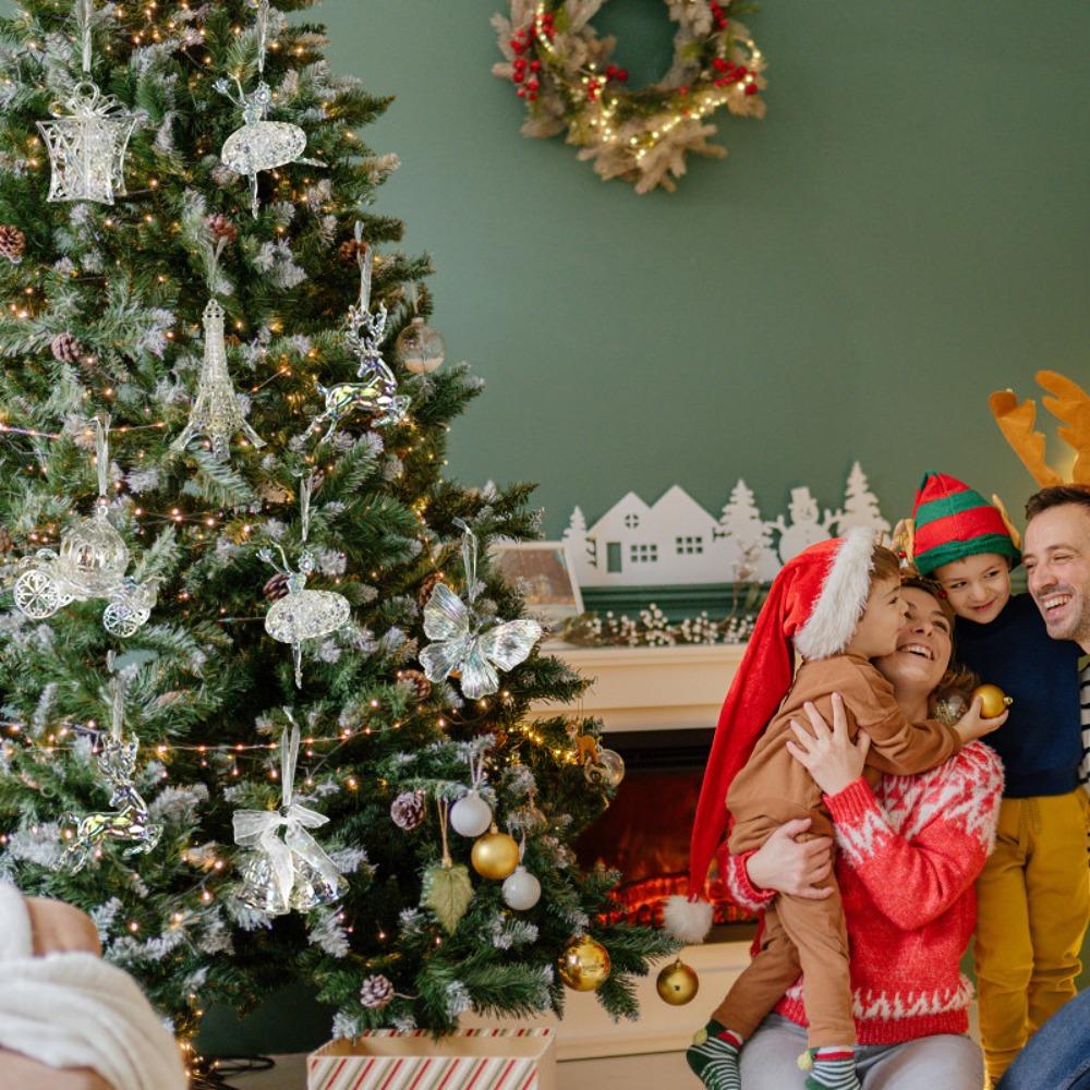 Clear Crystal Christmas Tree Pendants Acrylic Snowflake Piece Xmas Tree Hanging Ornaments  Home