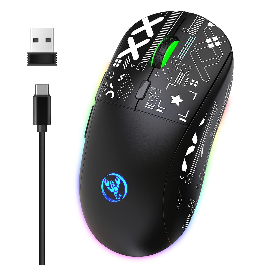 Беспроводная эргономичная игровая мышь HXSJ T90 с 11 режимами RGB-подсветки и разрешением 3600 DPI