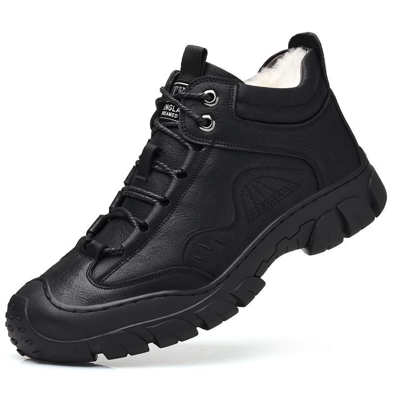 Зимние мужские ботильоны из кожи, теплая спортивная обувь, повседневная обувь с мехом, удобные дышащие зимние ботинки, модные кроссовки для бега