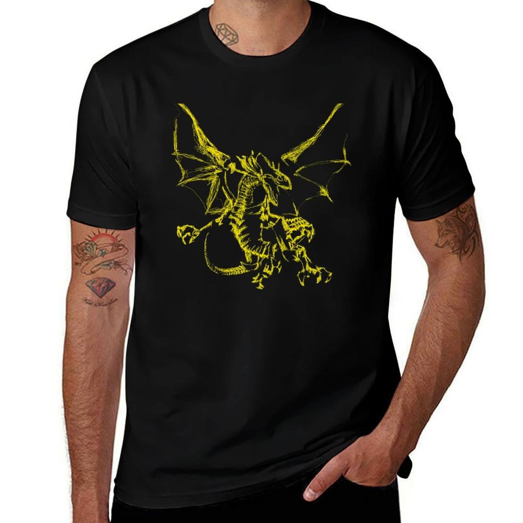 Yellow Mystic Lightning Dragon Tshirt Fashion Pattern Printed Tee Shirt