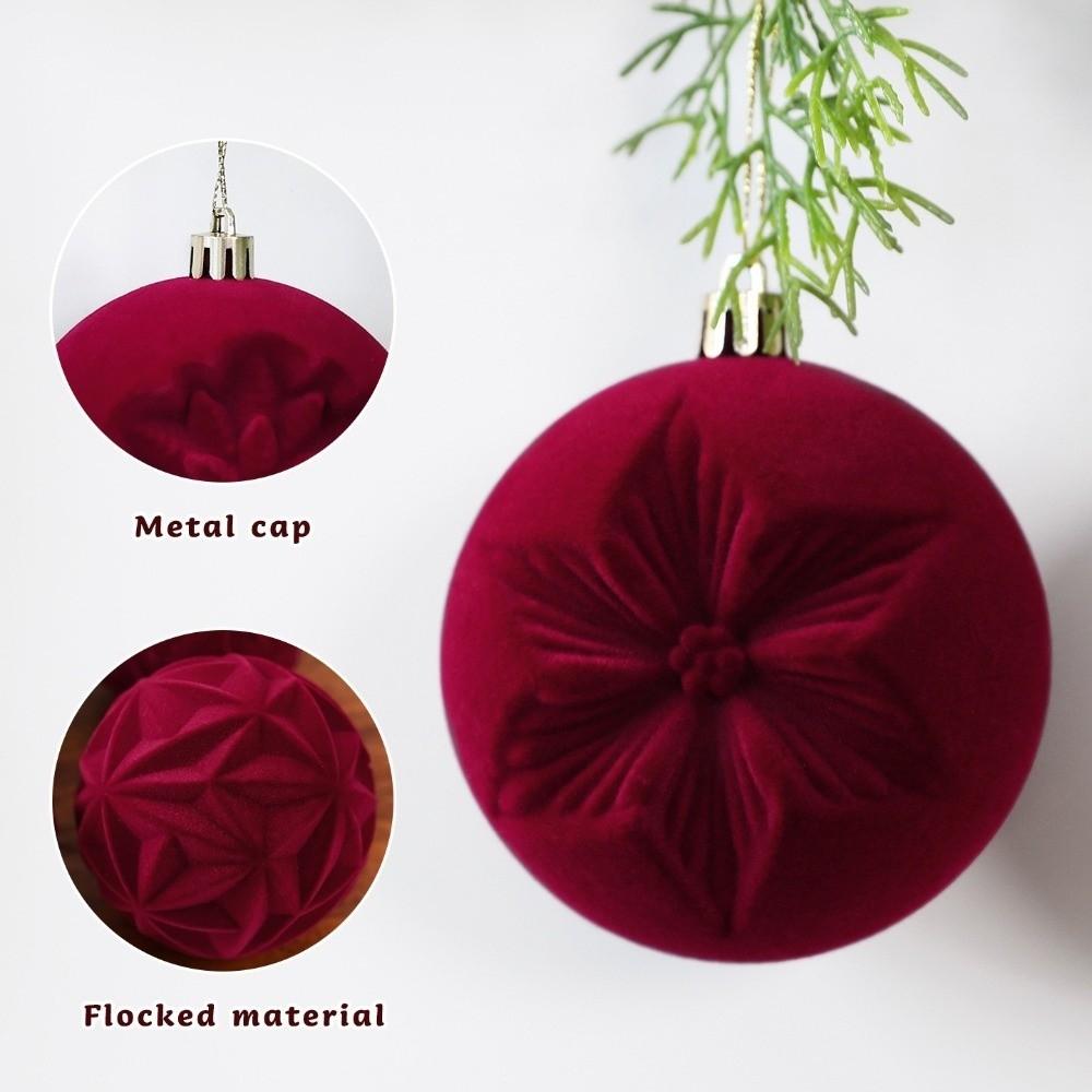 Break-Resistant Flocked Christmas Balls Ornaments 8 CM Red Tree Hangable Bauble Set Window Display