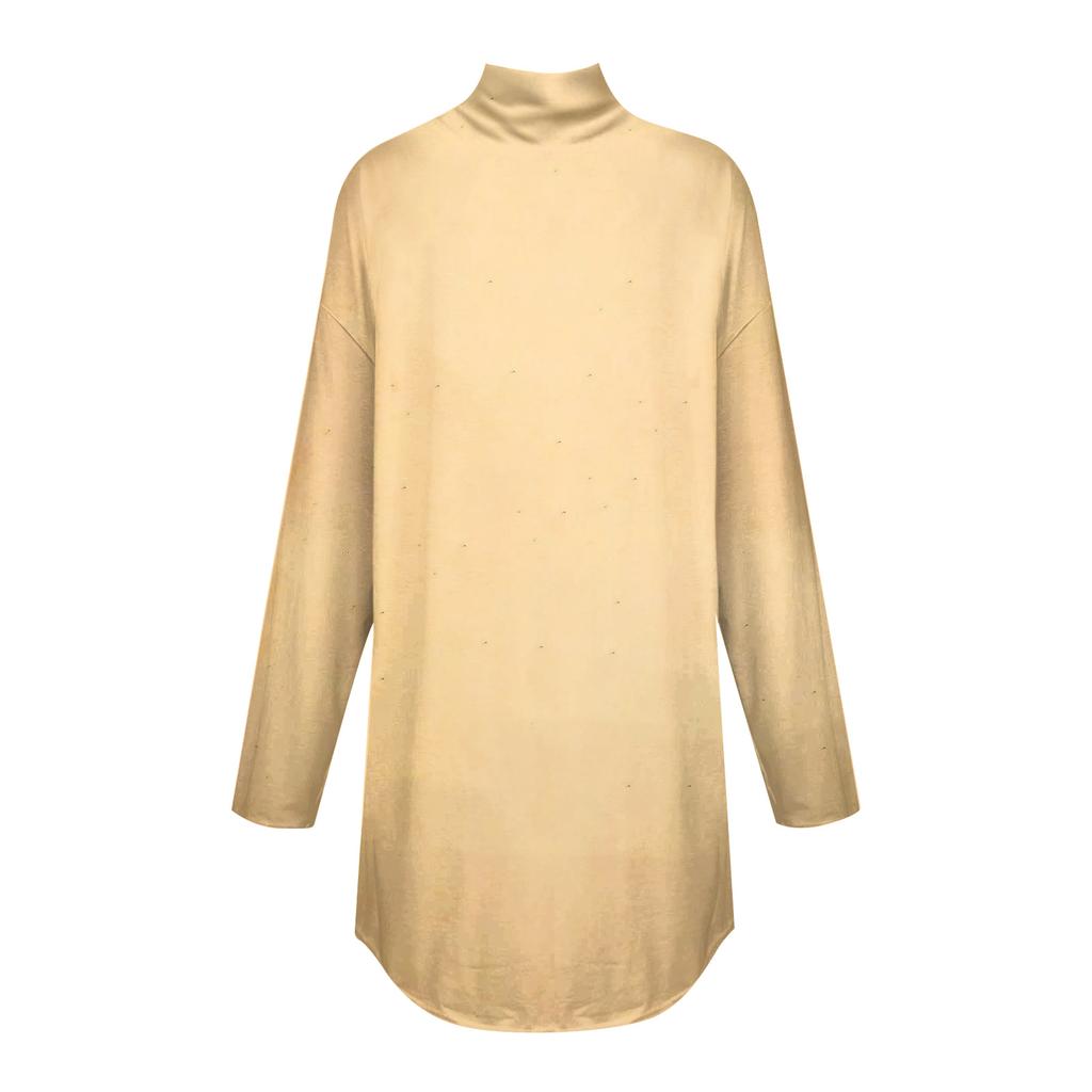 Футболки для женщин, осенние повседневные рубашки с длинными рукавами, толстовка с винтажным принтом, топ с высоким воротом, пуловер