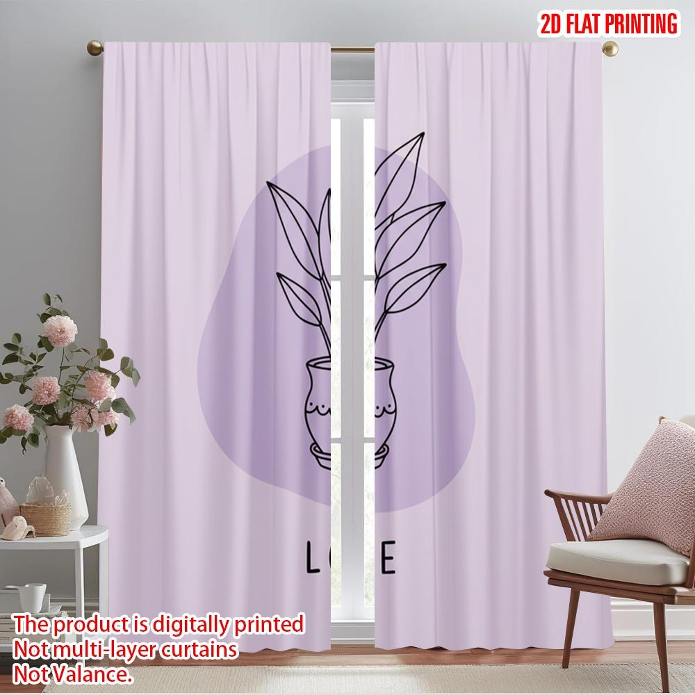 2pcs 2D flat printing Scene Curtain Plant Pot Love 100% Polyester Fabric Without Electricity Festive Holiday for Classroom