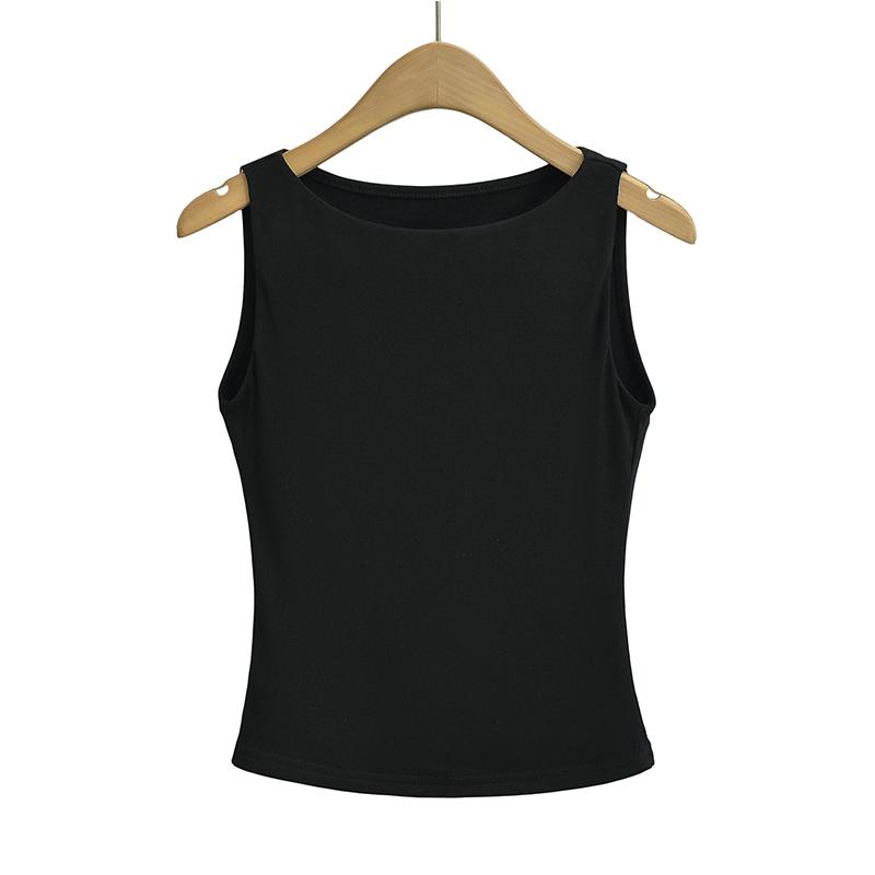 Women Double Layer Boat Neck Soft Slinky Tank Top