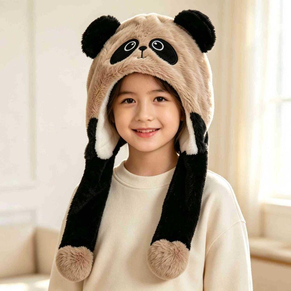 Thick Panda Plush Hat Polyester Cartoon Warm Hat Cute Moving Ear Hat For Boys