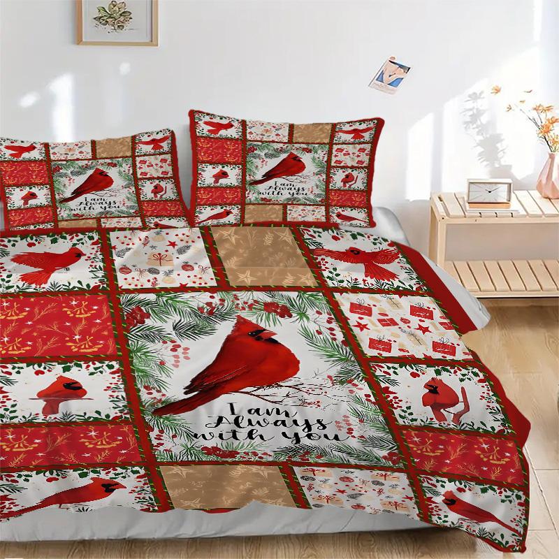 Cardinal Winter Scene Print 3Pcs Bedding Setduvet Cover With 2 Bedropillowcase Home Birthday Gift