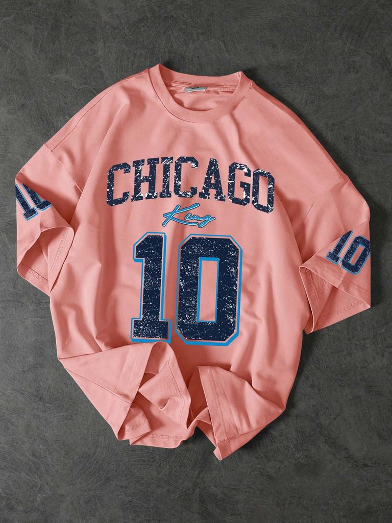 Men's Chicago 10 Retro Jersey Print T-shirt, Oversized Loose Fit Streetwear Tee, Casual Tops S-XXL