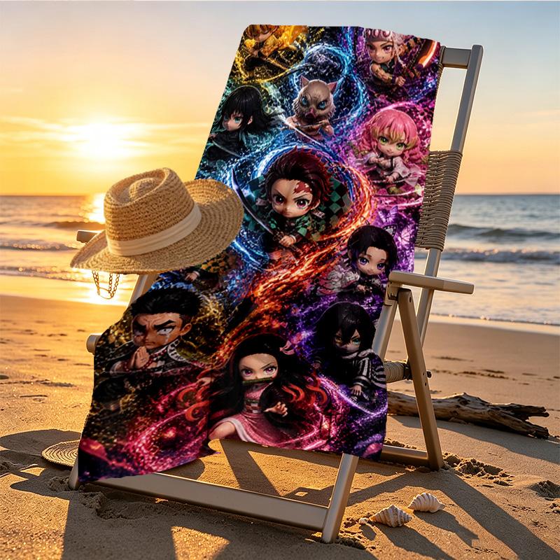 Demon Slayer Print Beach Towel Design, Soft, Lightweight. for Home Bathroom, Spa, Pool, Yoga, Surfing, Camping, Gift for Family, Friend
