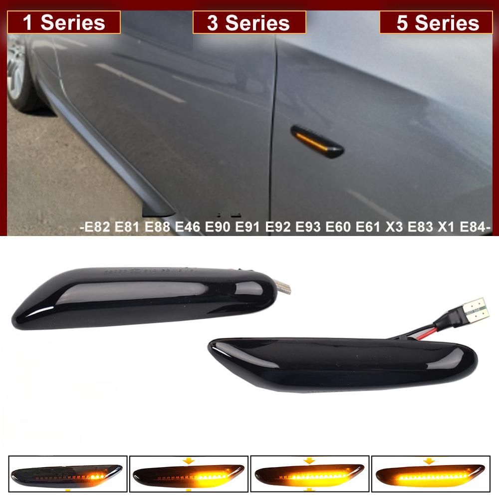 Пара динамических плавных светодиодных указателей поворота, боковой габаритный фонарь для BMW E46 E60 E61 E90 E91 E81 E87 E82 E88 E83 E84 E92 E93 X3