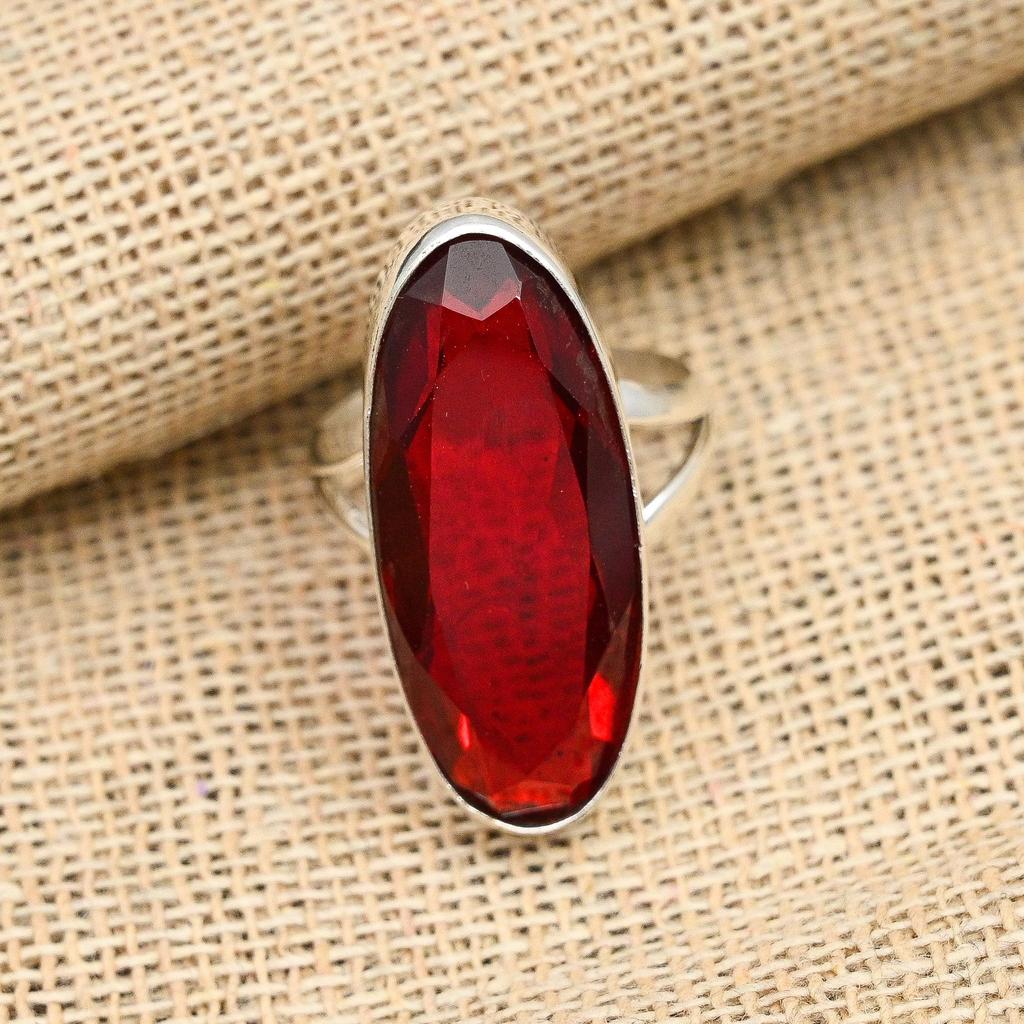 Кольцо из стерлингового серебра 925 пробы с красным гранатом ручной работы для нее