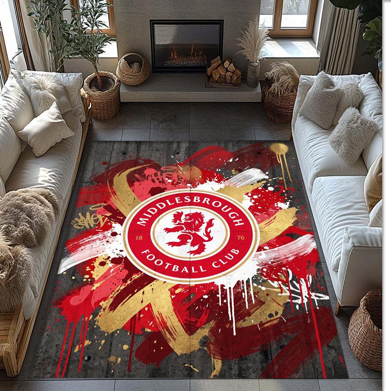 Middlesbrough FC Soccer Football Pattern Soft Area Rug Non Slip Indoor Floor Carpet Sports Decor Mat for Bedroom