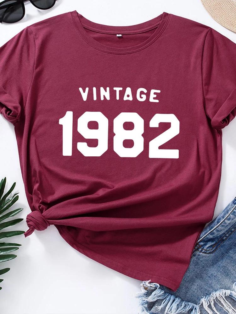 Винтажная женская футболка с принтом письма 1982 года, с коротким рукавом, с круглым вырезом, свободная, женская футболка, женская футболка, топы, одежда, Camisetas Mujer