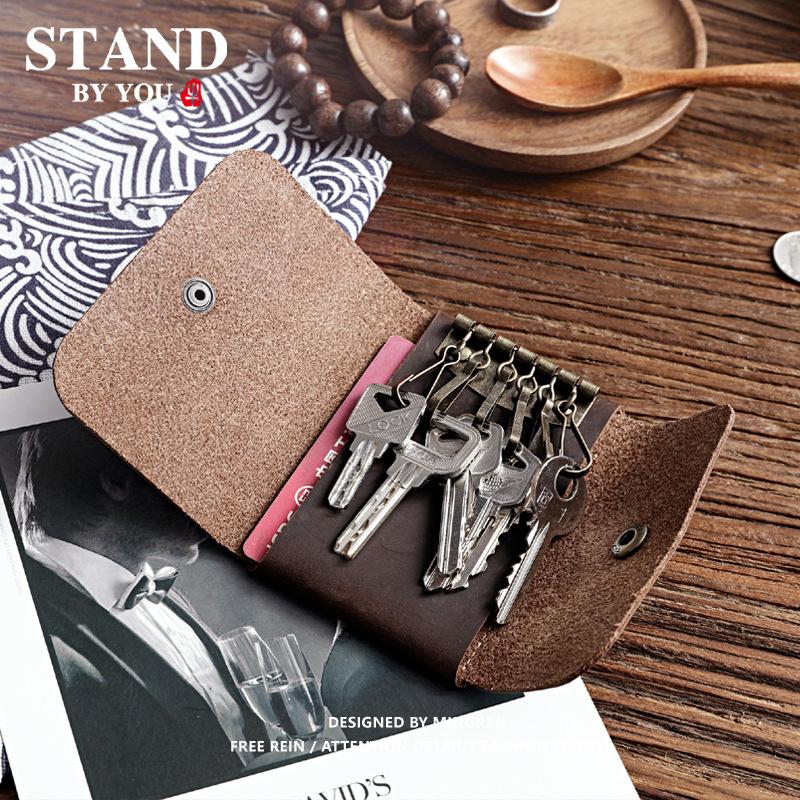Держатель для карт из натуральной кожи с кошельком для ключей для мужчин, высококачественный органайзер для ключей в стиле ретро для женщин, чехол для ключей для дома