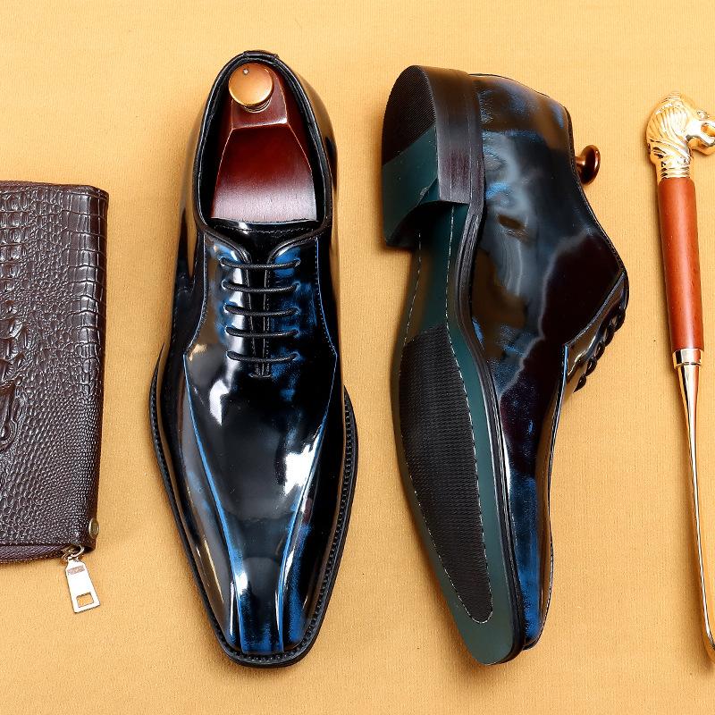 Amazon Популярные мужские лакированные кожаные туфли из глянцевой кожи деловые туфли-оксфорды