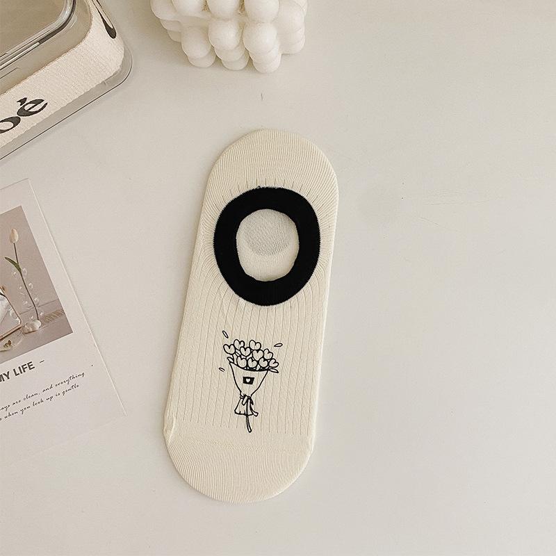 Летние тонкие носки-следки для женщин, хлопковые носки, дышащие короткие носки, летние мультяшные, с низким вырезом, не сползающие и невидимые носки