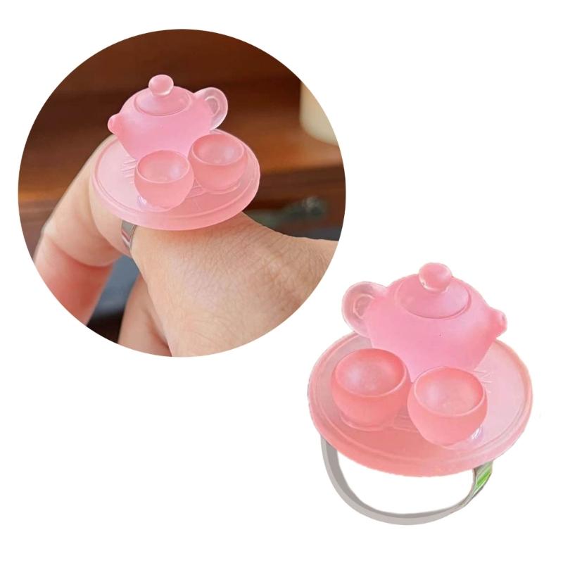 Simulation Kettle Tea Set Rings Adjustable Finger Rings New Chinese Style Adorment Stackable Rings Accessory for Women