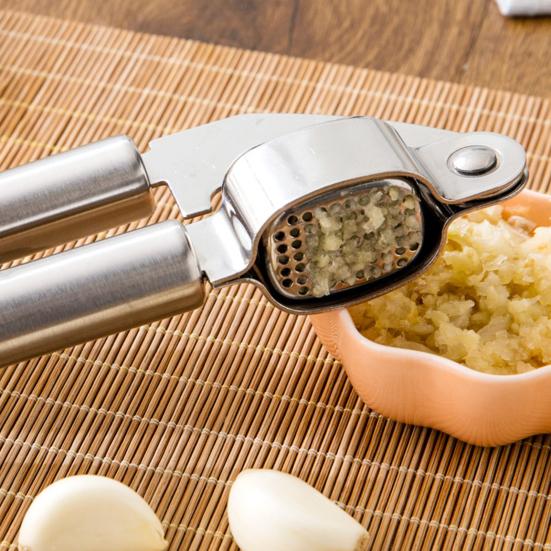 Garlic Press Heavy Duty Stainless Steel Mincer Tool Large Chamber Crushes Garlics Nuts Ergonomic Handle Kitchen Gadget for Easy Cooking