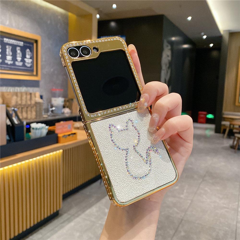 Роскошный чехол из кожи с бриллиантами и золотым покрытием для Samsung Z Flip 6 Flip 5 Flip 4 3 Противоударный чехол-книжка для телефона Coque