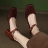 Women's Retro Square Toe Thick-soled Pumps Cross Buckle Strap Mary Jane Shoes High Heels Women's Buckle Block Heels