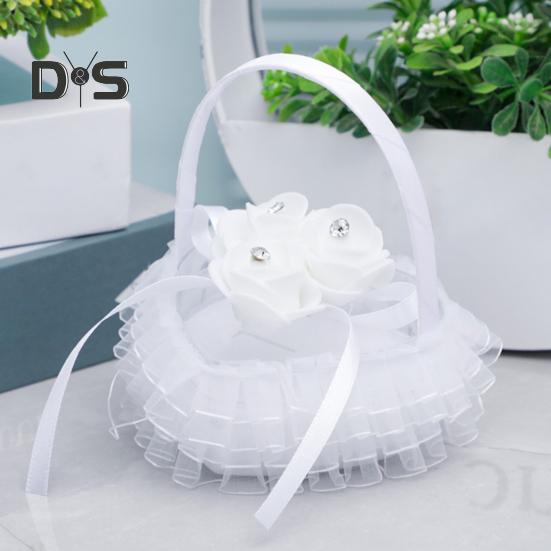 Rhinestone Decor Wedding Ring Pillow Rose Beautiful Wedding Elegant Lace Jewelry Case