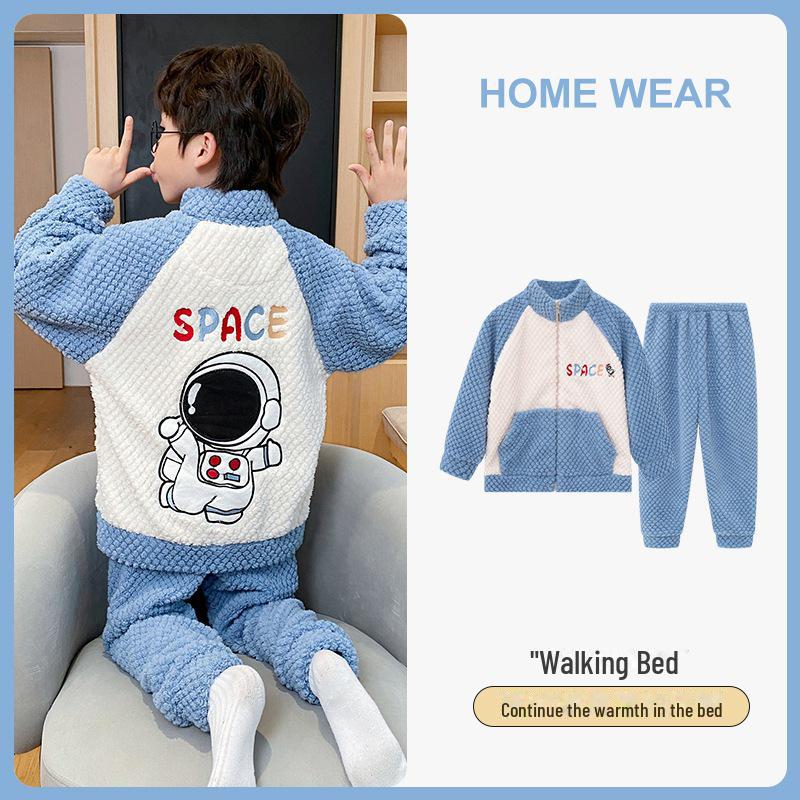 Autumn 2023 Boys Coral Fleece Pajamas - Velvet Flannel Winter Homewear for Kids