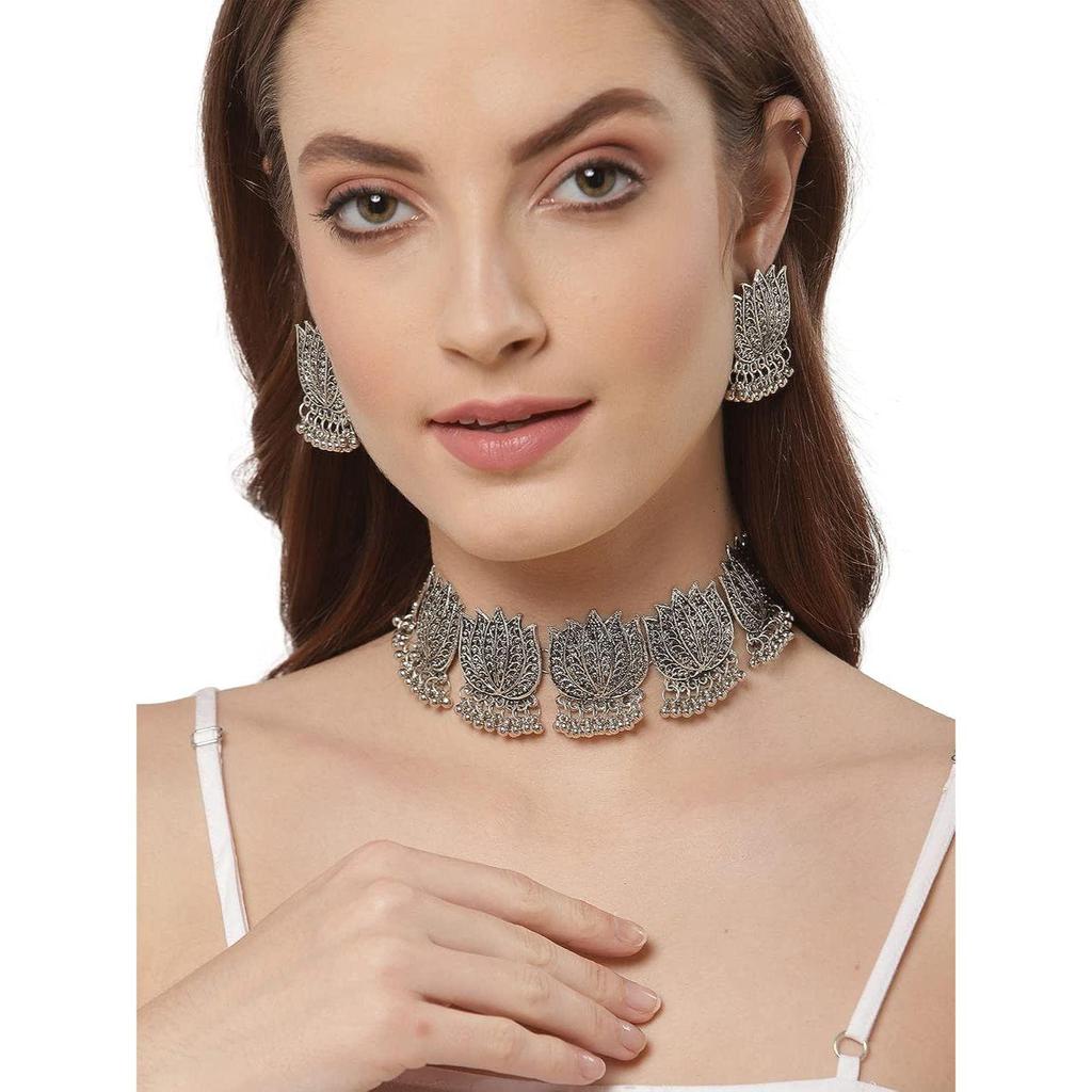 Сияющая мода Diva, новейший стильный необычный окисленный серебряный колье в этническом стиле, ожерелье, комплект украшений для женщин