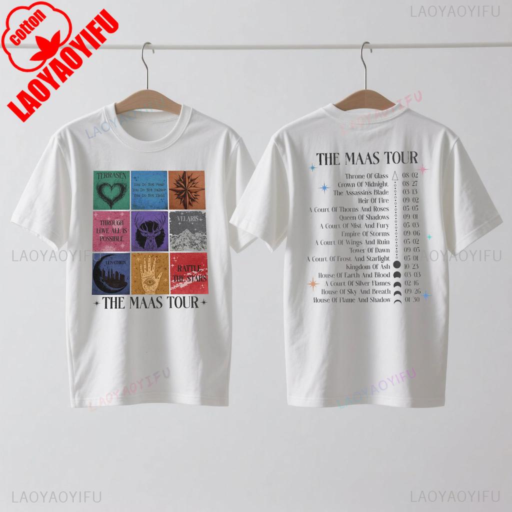 Сара Дж. Маас SJM Мерч Мировой Тур Футболка Престол Стекла Атрибутика Фаната Сумерки Мода Повседневный Комфорт Хлопковые Футболки
