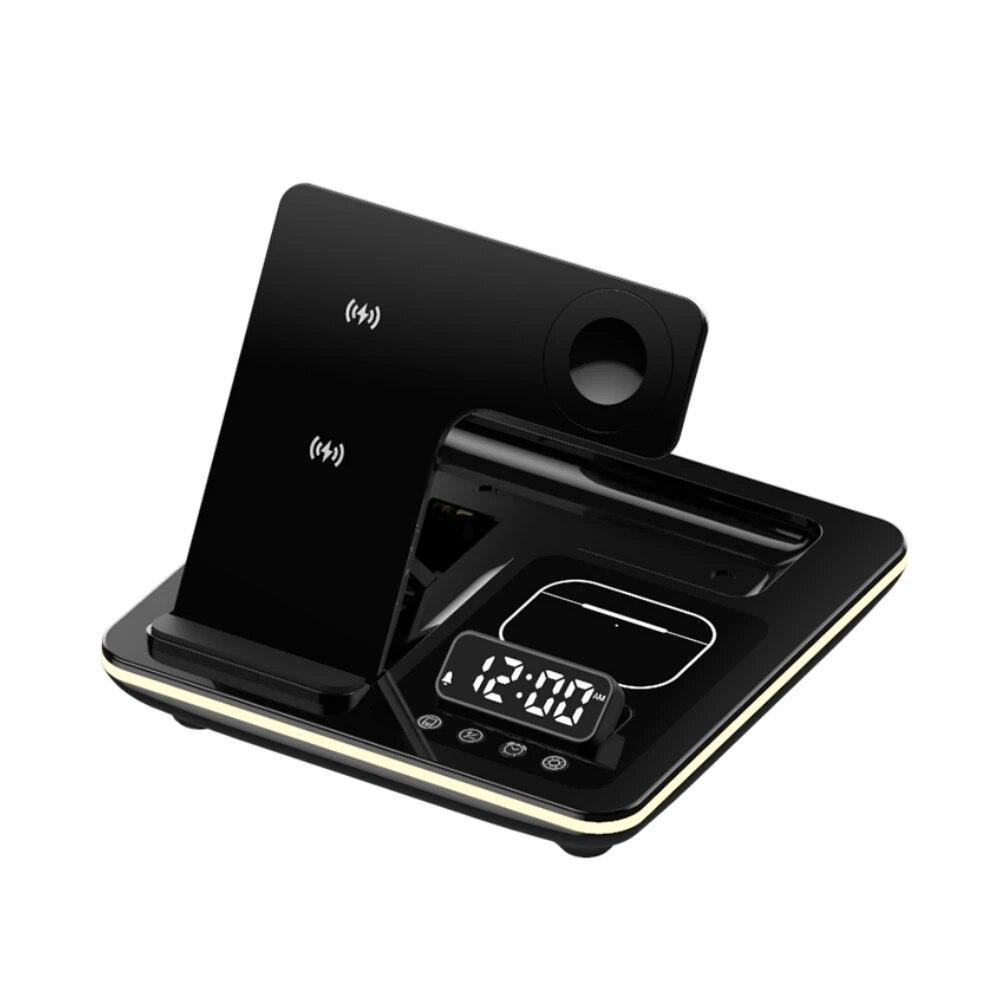 2024 5 In 1 Warm Light Wireless Charger Dock Fast Charging Station for Apple Airpods iWatch iPhone 12 13 14 15 with Alarm Clock