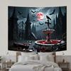 Red Full Moon,Crows,Castle,Bat Elements-Halloween Backdrop Tapestry for Party,Photography Booth,Festive Decor,Wall Decor