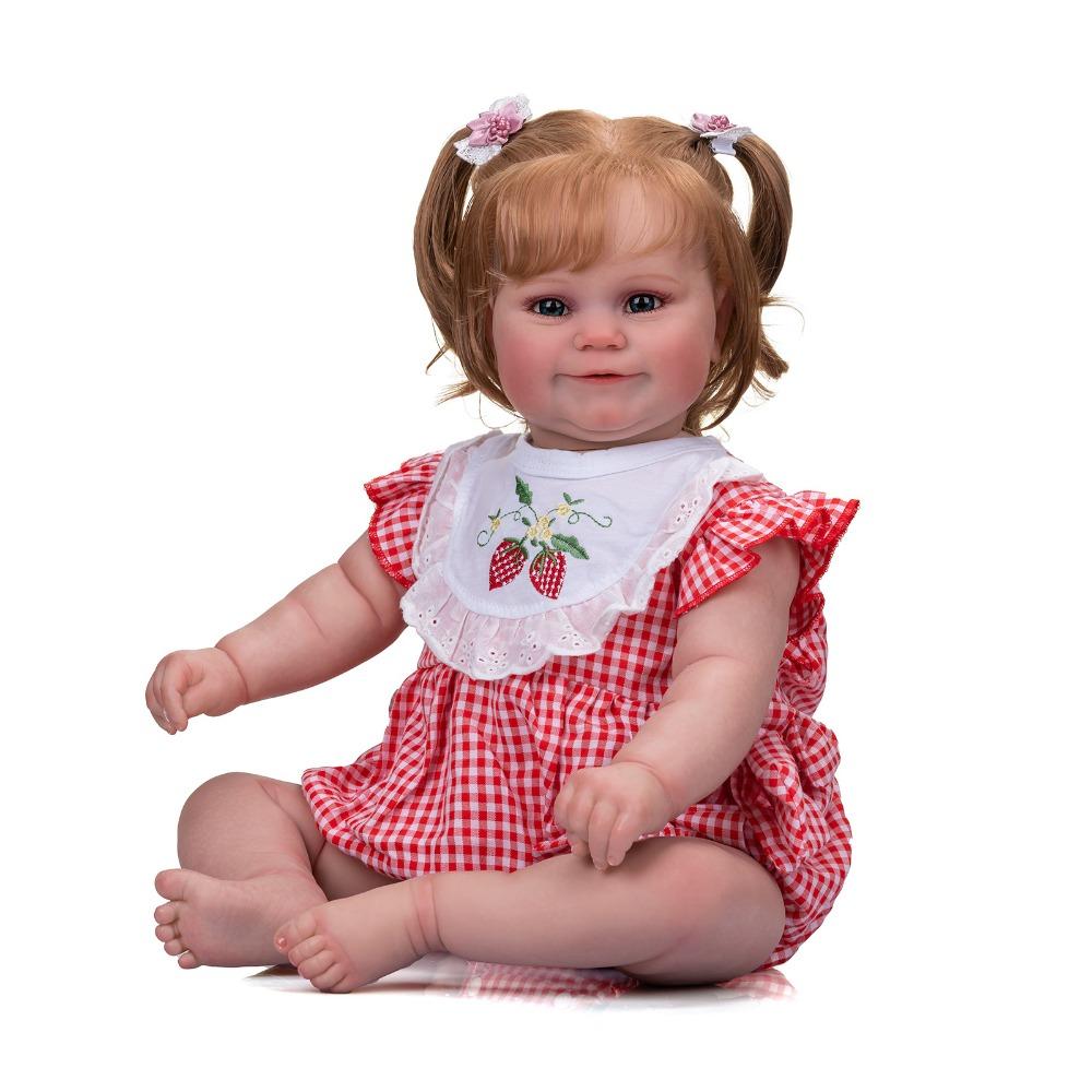 Cute 60cm Reborn Doll Maddie with Rooted Curly Hair Cloth Body Fat Baby Doll Look Real Handmade 3d Painted Skin Newborn Dolls for Kids Age 3+ Year Old