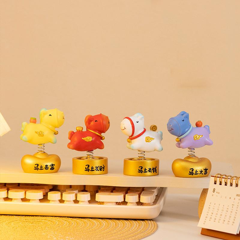 Creative Zodiac Horse Ornament Lucky Traditional Home Statue Ingot Can Be Rotated Home Decoration Office Desktop Decoration