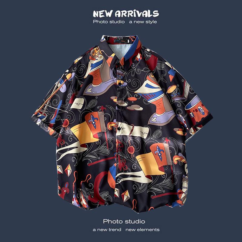 Летняя корейская ретро-цветочная свободная рубашка для пары - модный мужской топ с коротким рукавом