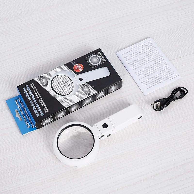 2 in 1 Foldable Portable Handheld LED Magnifying Glass for Newspaper Reading and Repair Tool