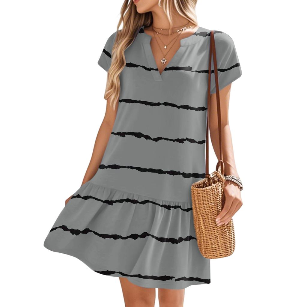Женские платья с коротким рукавом и V-образным вырезом с цветочным принтом Свободные повседневные пляжные платья в стиле темперамент