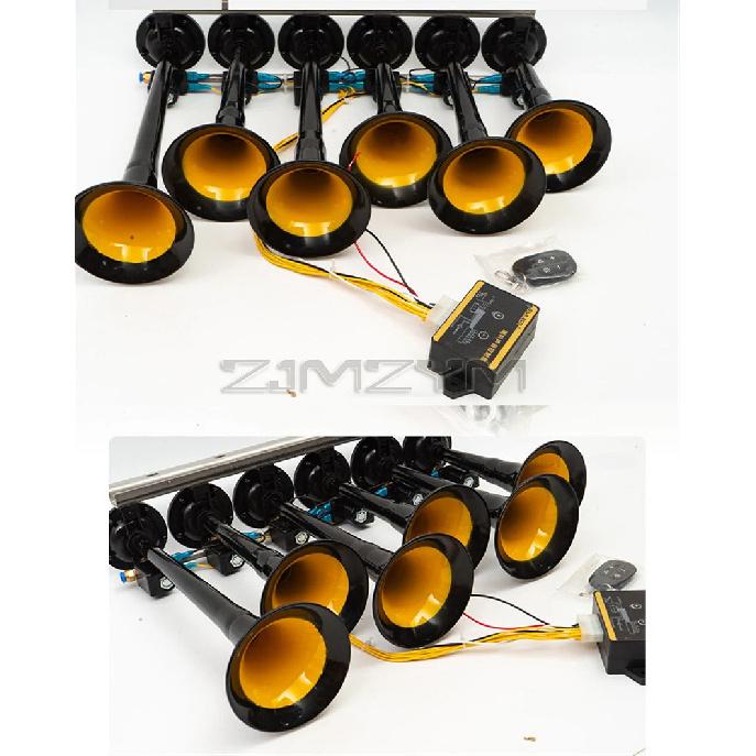 Car Music Horn Six Tube Thirty-Six Tone Truck Train Electronic Control Metal Tube Music Air Horn With Button Cars Accessories