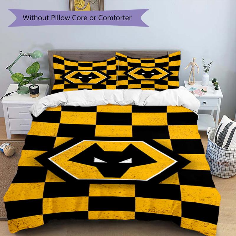 Wolves Team Emblem Printed Pattern Duvet Cover Set – includes 1 duvet cover and 2 matching pillowcases Bedroom decor Christmas gifts
