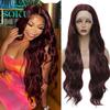 SOKU Burgundy Synthetic Lace Front Wig For Women 30 Inch Long Body Wave Side Part Transparent Lace Wigs Heat Resistant Fiber