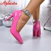 Aphixta Silvery Crystals 10cm Stiletto Heels Pumps 2cm All Crystals Strap Belt Buckle Pointed Toe Decor Big Size Available 48-53