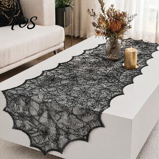 Versatile Coffee Table Runner Spider Web Runner, Black Lace Gothic Cobweb for Halloween Dining Decoration Spooky Home