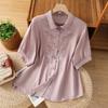 Loose, Light and Breathable Cotton and Linen Shirt Women's Summer New Temperament Top Women's Embroidery Design Hundred Tower Shirt