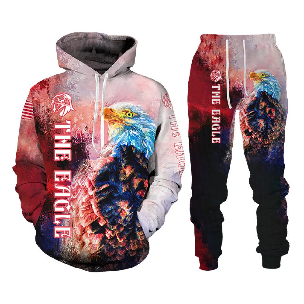 Трендовые мужские спортивные костюмы с 3D принтом Animal The Eagle, повседневные толстовки и брюки, комплект из 2 предметов, пуловер большого размера, модная мужская одежда