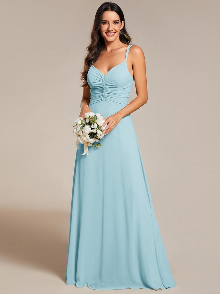 Ever-Pretty Women's Chic Adjustable Straps V-Neck Pleated Empire Waist Chiffon Bridesmaid Dress