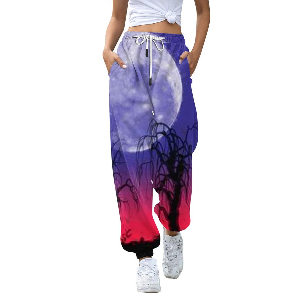 Women's Casual Fashion Halloween Printed Leisure Pants Sweatpants Trousers Drawstring Elastic Waist Drawstring Drawstring Pants