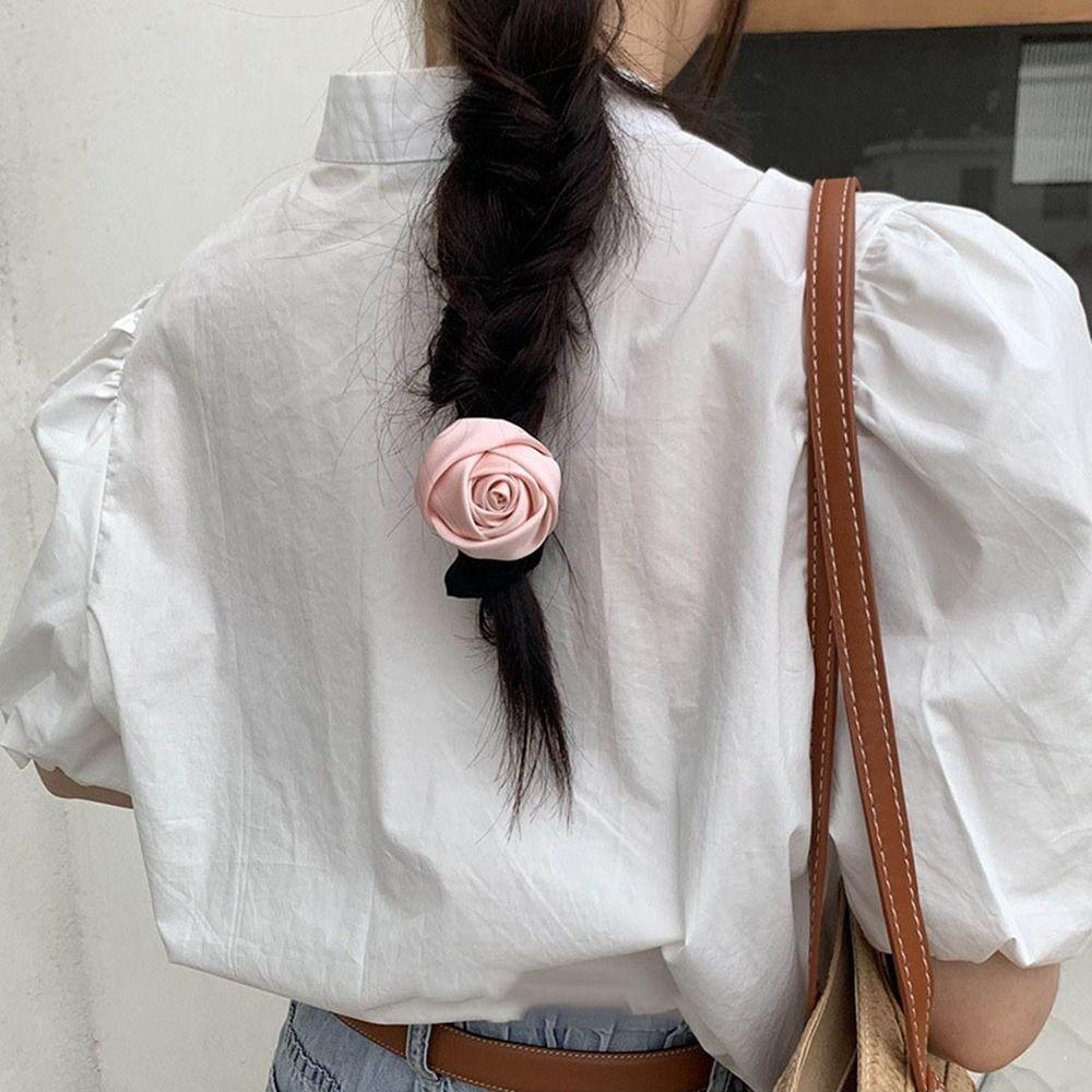 Корейский стиль Роза Веревка для волос Цветок Эластичная резинка для волос Простая шелковая атласная веревка для волос Держатель для хвоста