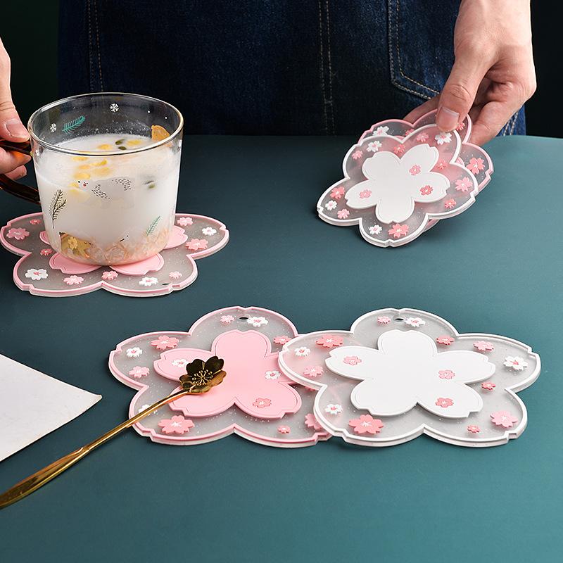Cherry Blossom Coaster Insulation Mat Non-Slip Mat Household Tea Cup Mat Anti-Scald Dining Table Mats Drink Cup Coasters