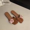 Модная летняя обувь с открытым носком, женские шлепанцы с цветком, модные женские уличные лаконичные пляжные шлепанцы для отпуска, Sandalias De Mujer, размер 35